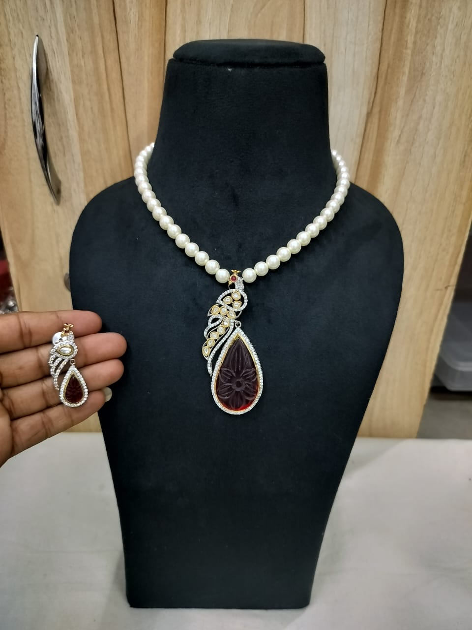 Victorian Long Peacock Polki Necklace Set