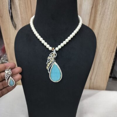 Victorian Long Peacock Polki Necklace Set