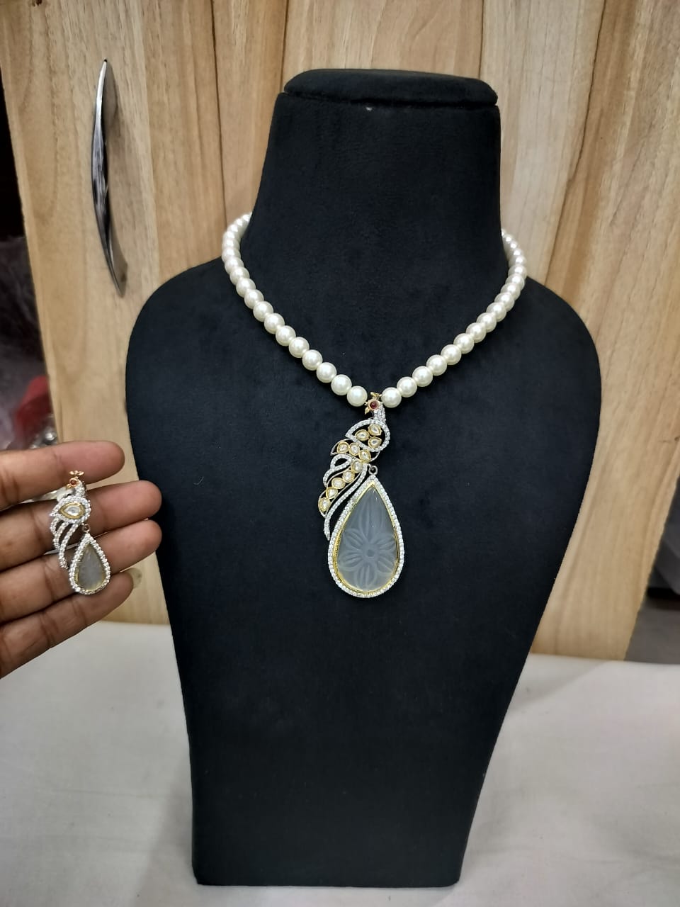 Victorian Long Peacock Polki Necklace Set