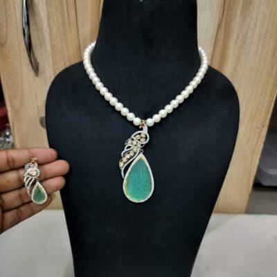 Victorian Long Peacock Polki Necklace Set