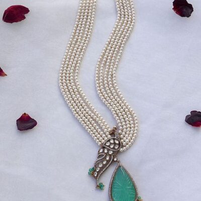 Victorian Long Peacock Polki Necklace Set