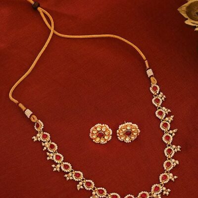 Gold Plated Ahmadabadi Kundan Pearl Necklce
