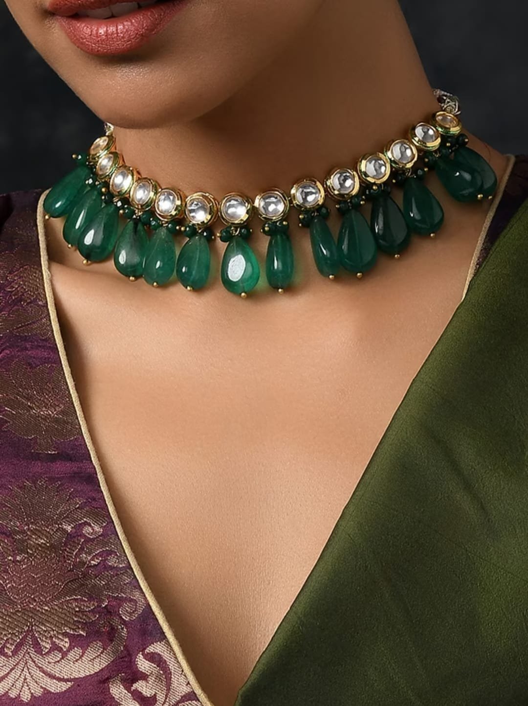 Gold Plated Kundan Embellished Necklace Set - Image 3