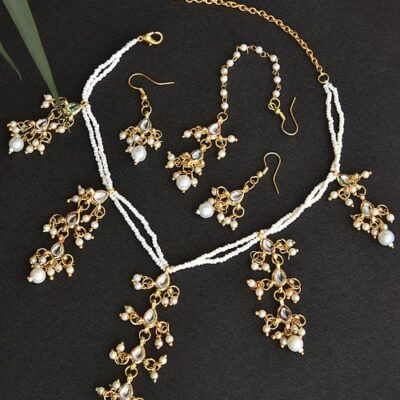 Gold Plated Kundan Embellished Necklace Set