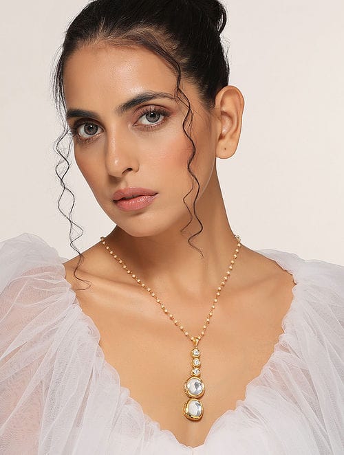 Long Kundan Peral Necklace - Image 2