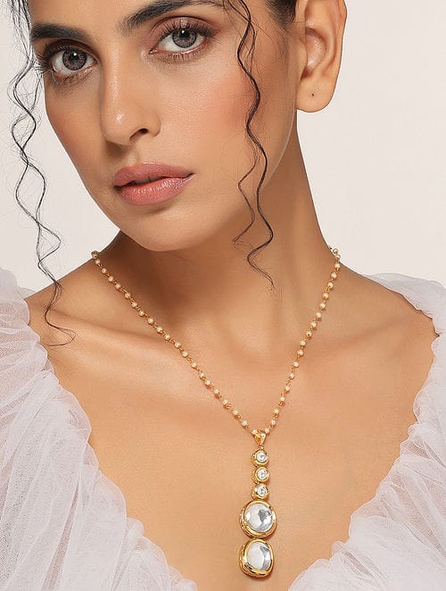 Long Kundan Peral Necklace - Image 4