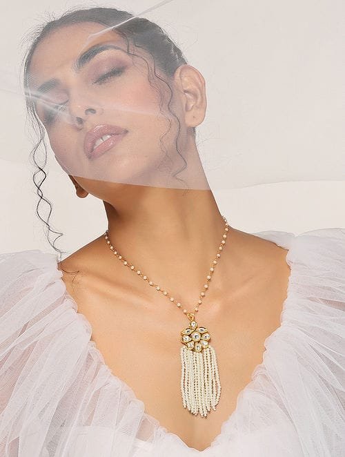 Long Kundan Peral Necklace - Image 4