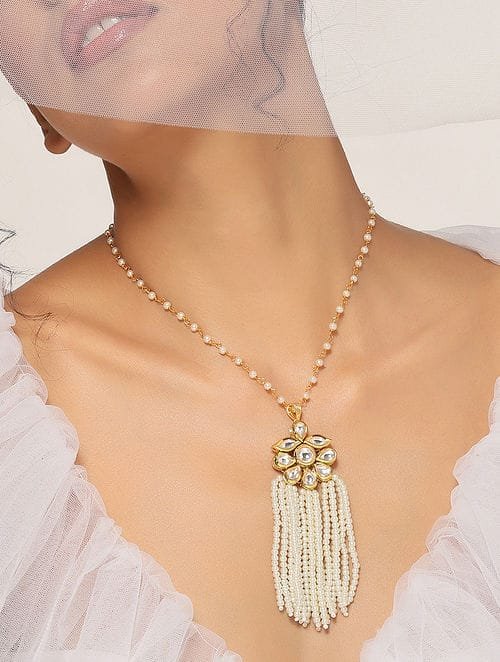 Long Kundan Peral Necklace - Image 5