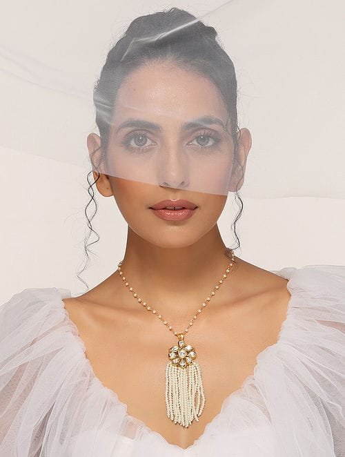 Long Kundan Peral Necklace - Image 2