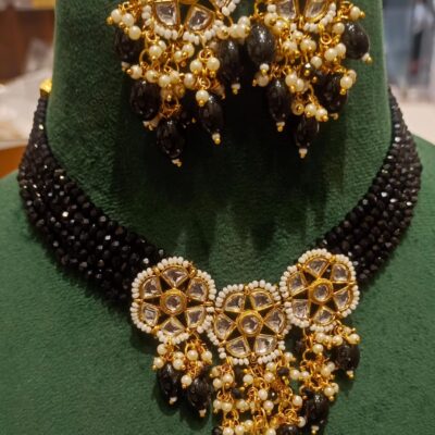 Gold Plated Kundan Black Choker Set