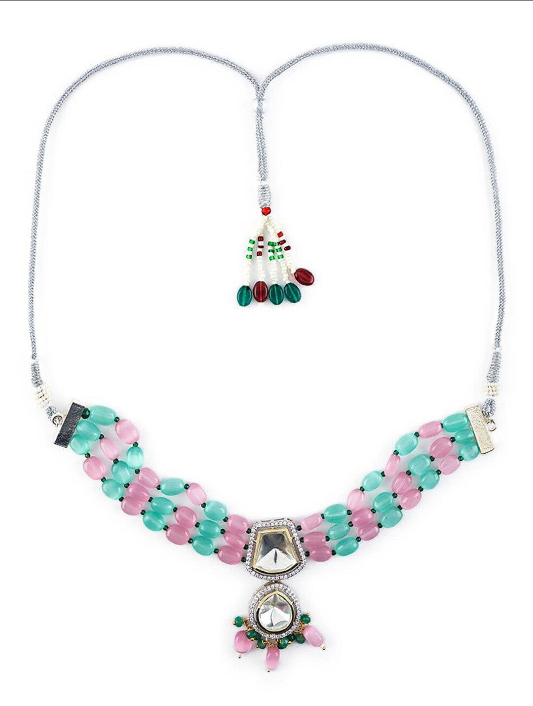 Multilayered Stone-Studded Necklace & Earrings Set - Image 3