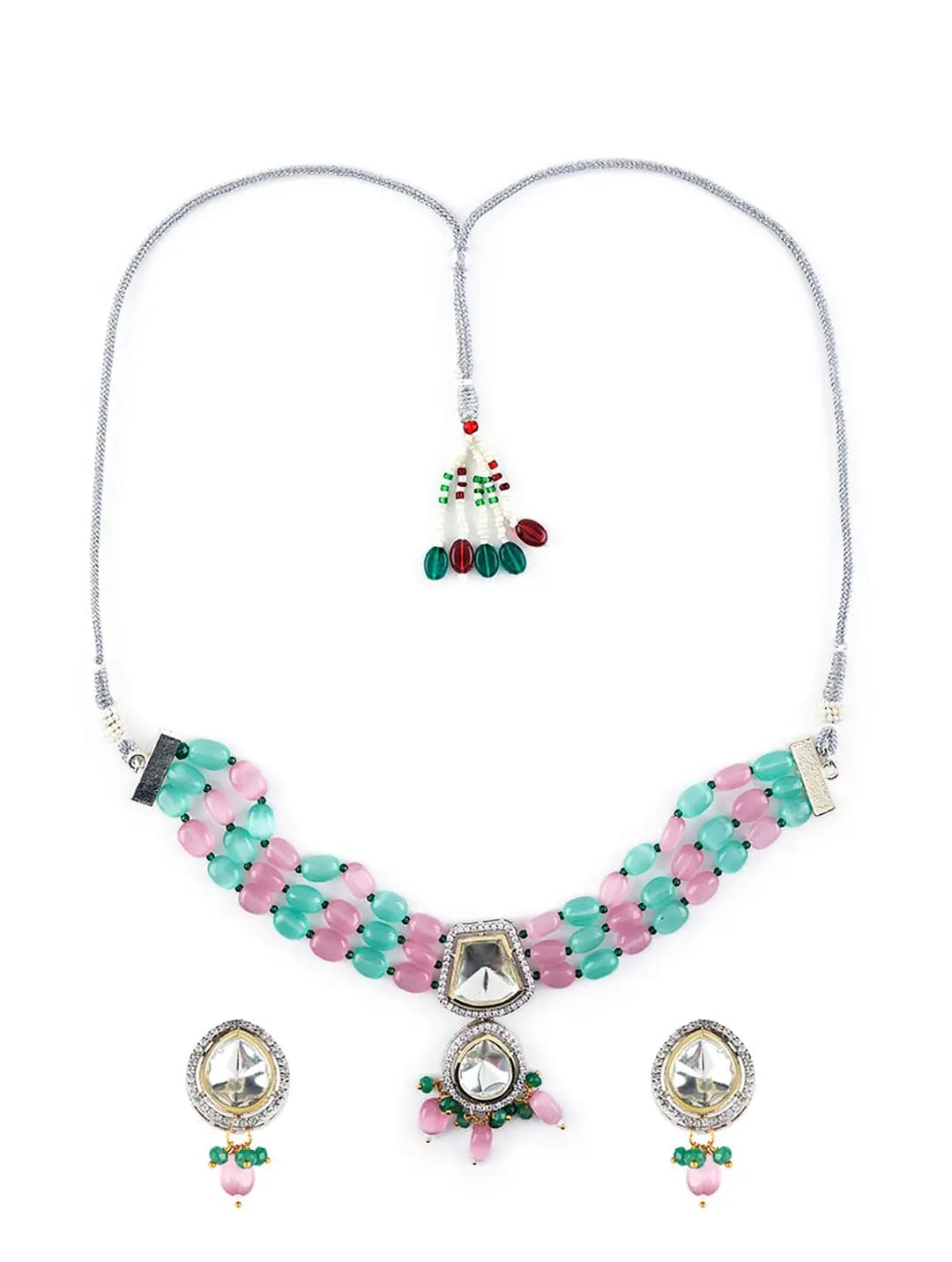 Multilayered Stone-Studded Necklace & Earrings Set - Image 2