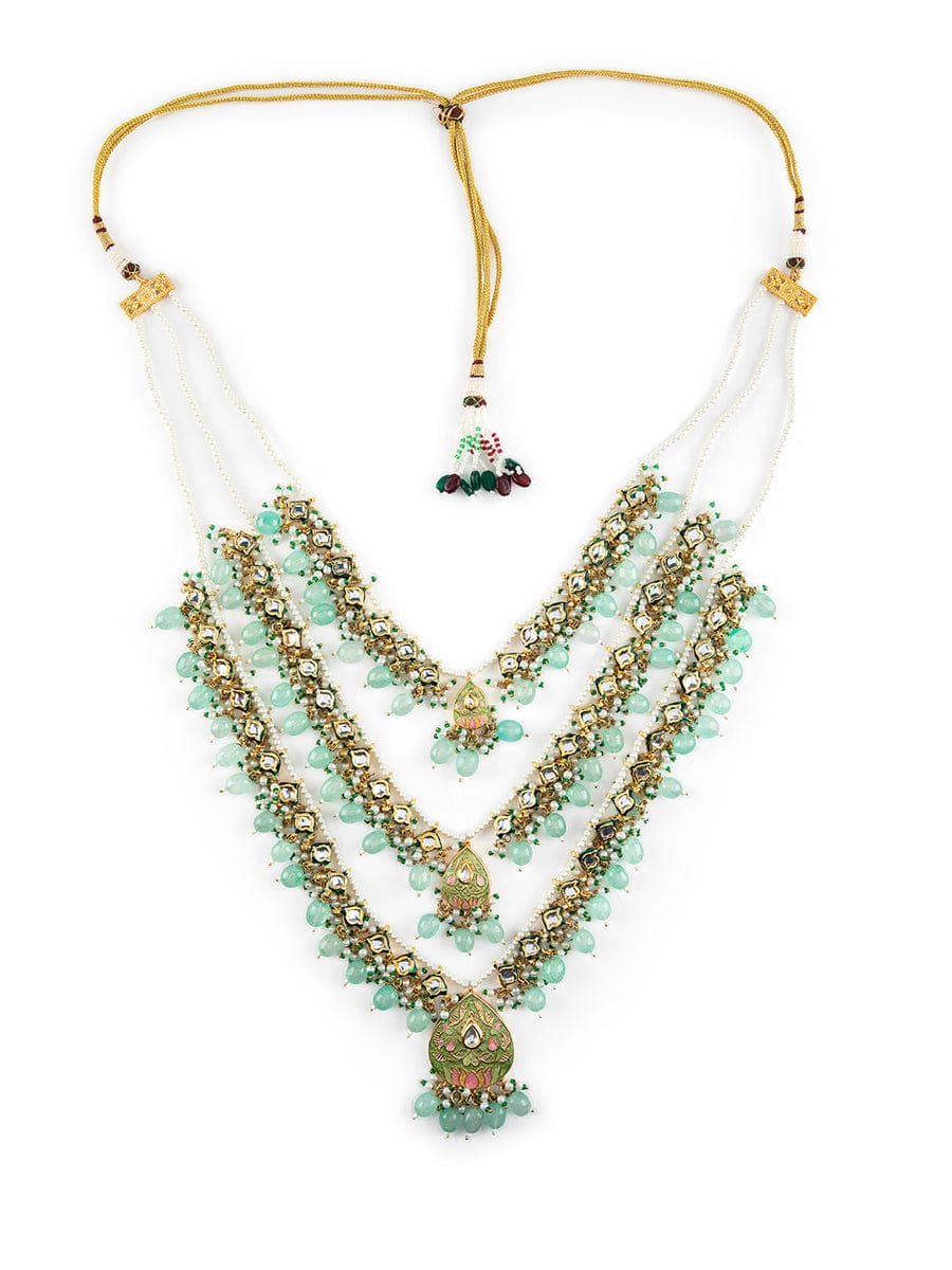 Stone-Studded Beaded Multi-Stranded Necklace - Image 3