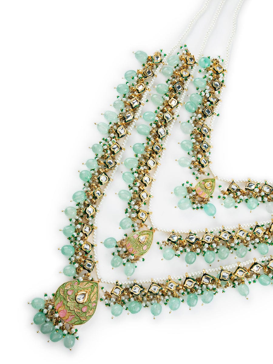 Stone-Studded Beaded Multi-Stranded Necklace - Image 4