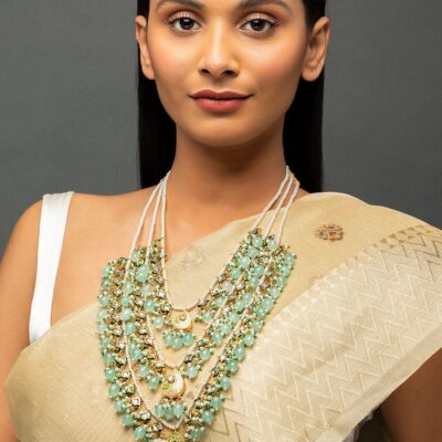 Stone-Studded Beaded Multi-Stranded Necklace