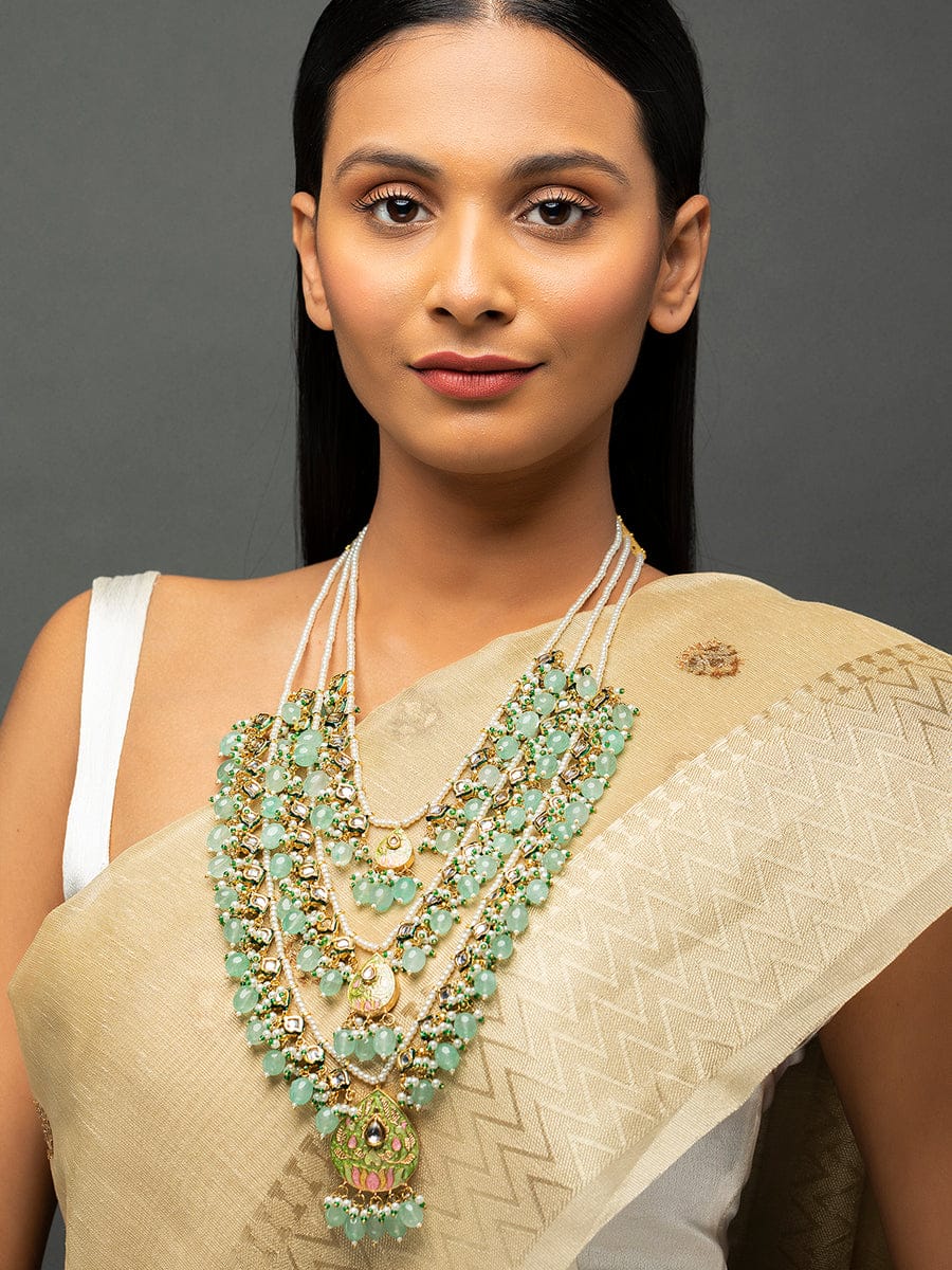 Stone-Studded Beaded Multi-Stranded Necklace
