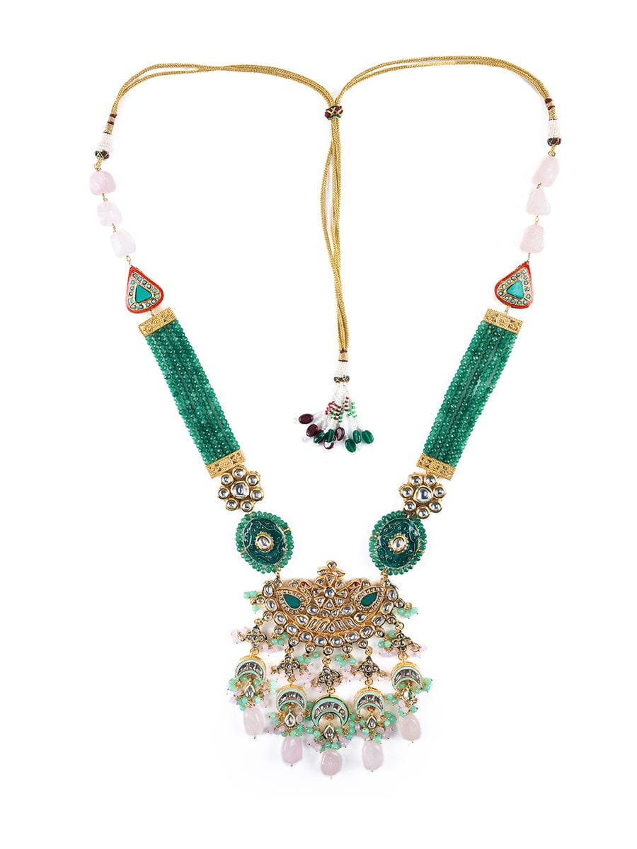 Stone-Studded Beaded Multi-Stranded Necklace - Image 4