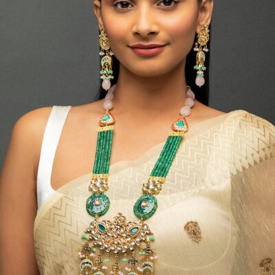 Stone-Studded Beaded Multi-Stranded Necklace