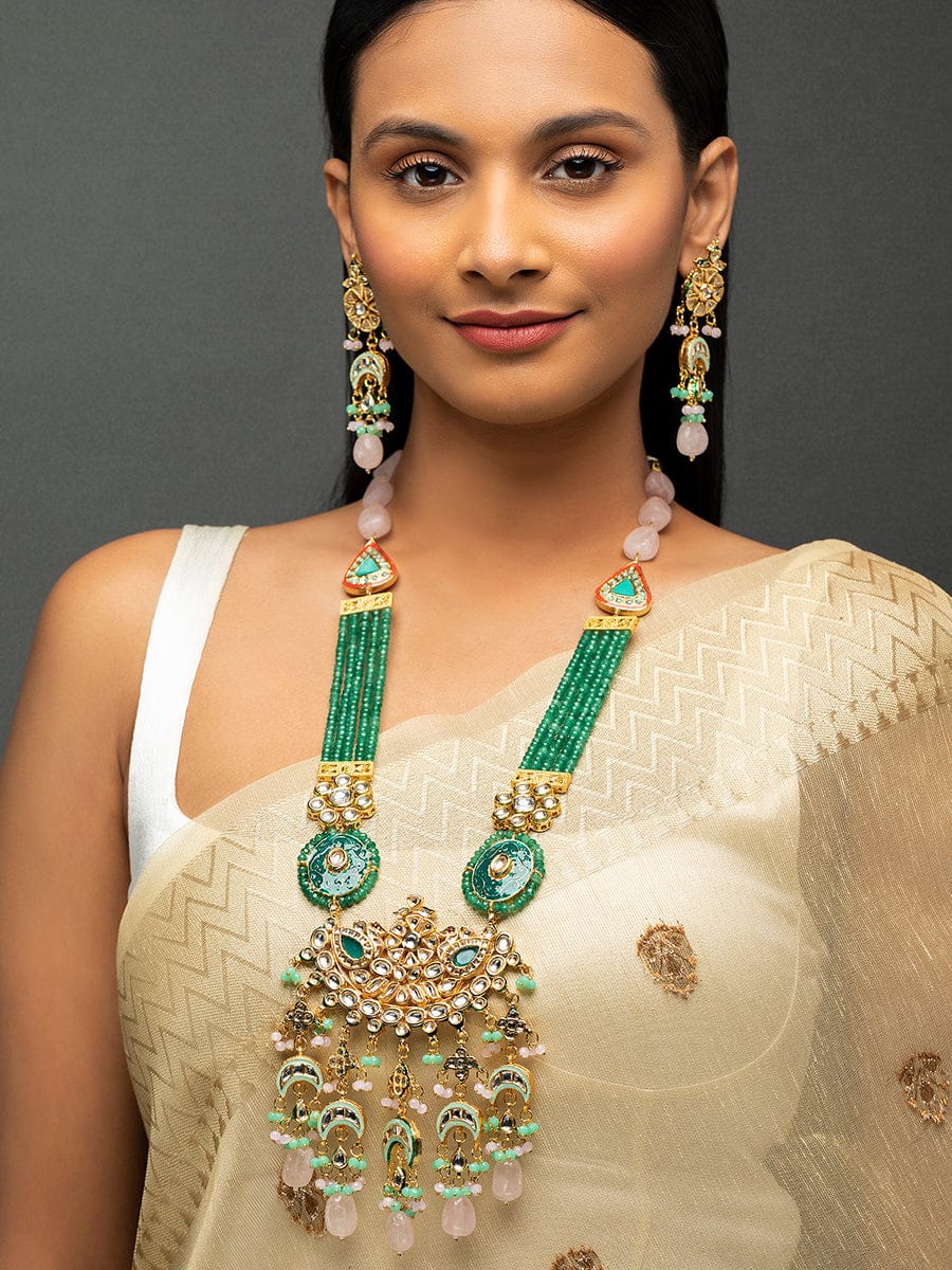 Stone-Studded Beaded Multi-Stranded Necklace