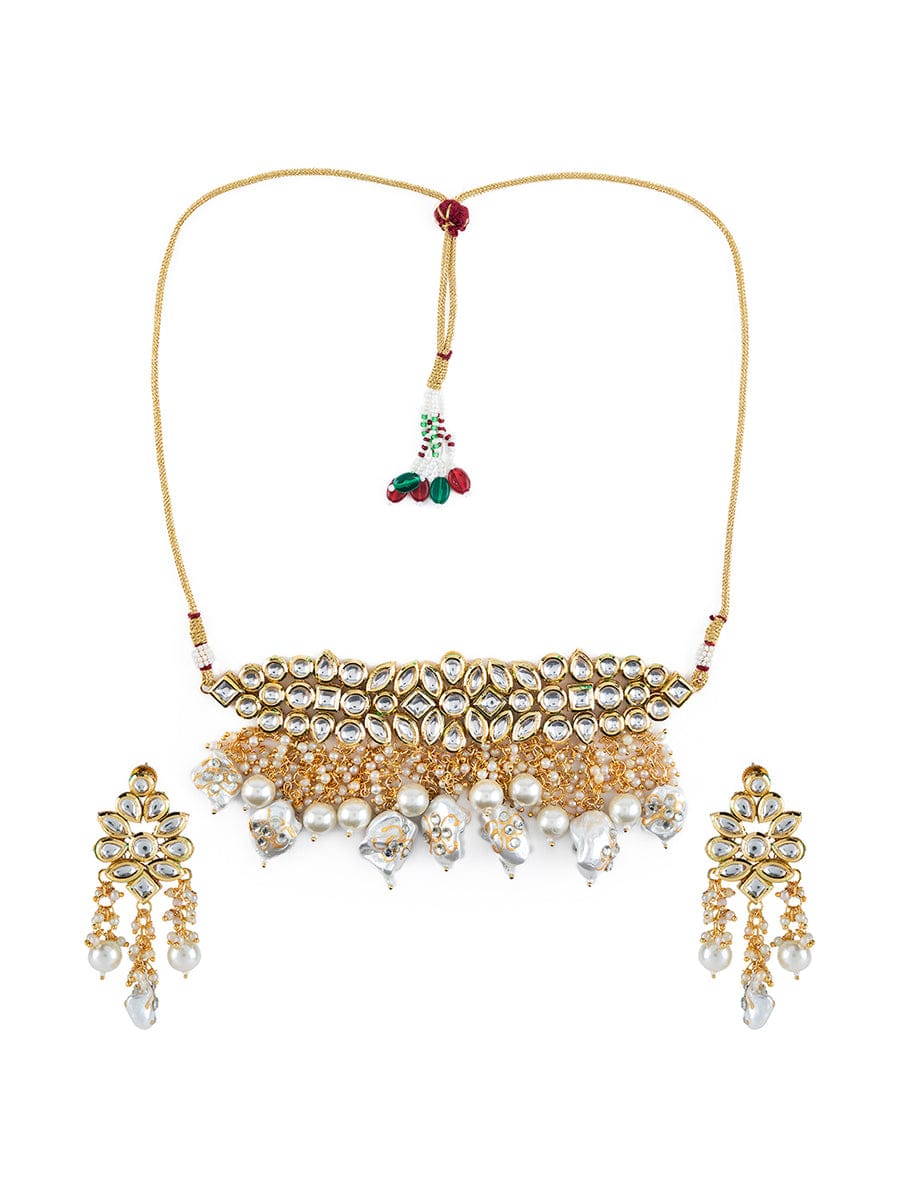 Gold Plated Kundan Embellished Necklace Set - Image 4