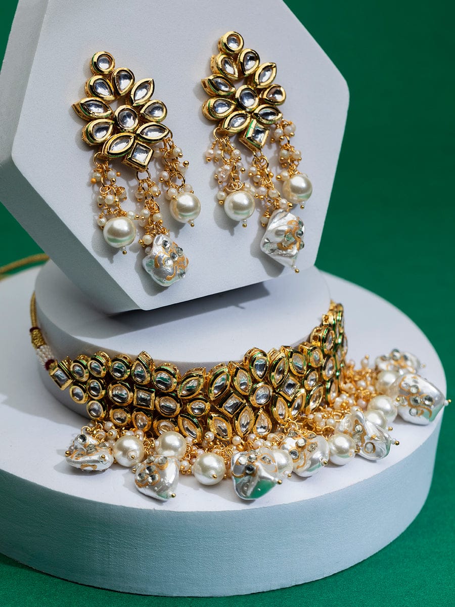 Gold Plated Kundan Embellished Necklace Set