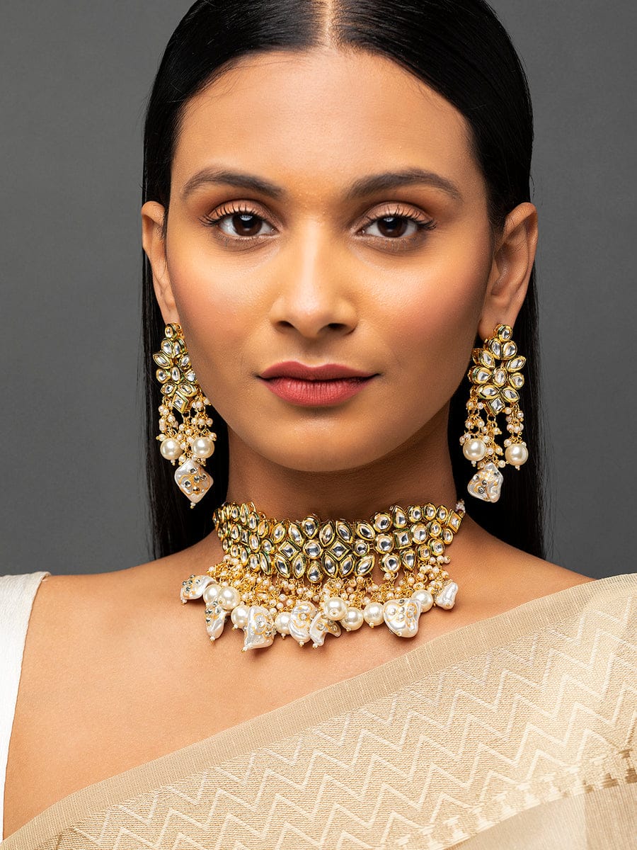 Gold Plated Kundan Embellished Necklace Set - Image 2