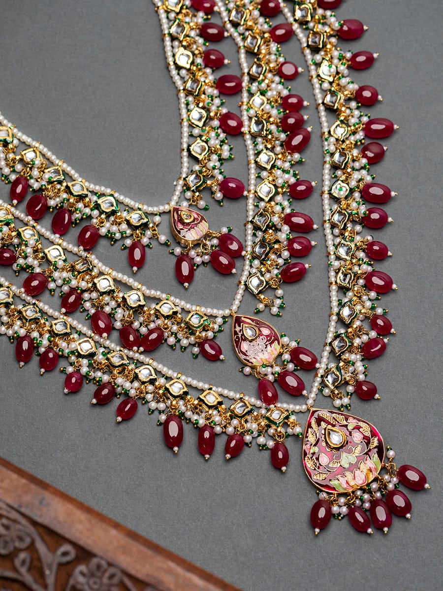 Stone-Studded Beaded Multi-Stranded Necklace - Image 2