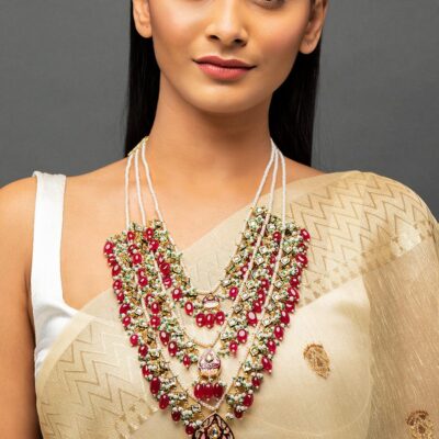 Stone-Studded Beaded Multi-Stranded Necklace