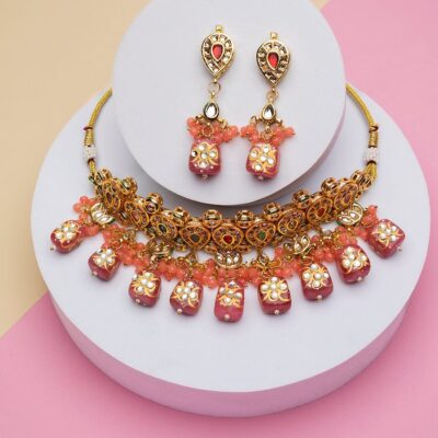 Gold Plated Kundan Embellished Necklace Set
