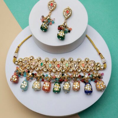 Gold Plated Kundan Embellished Necklace Set