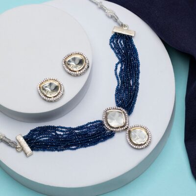 Silver Plated Polki Embellished Necklace Set