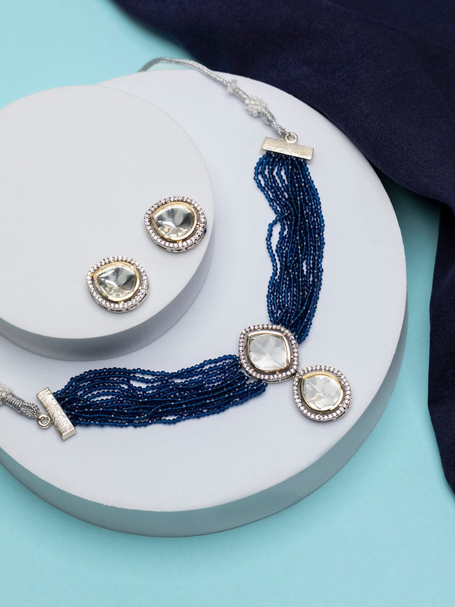 Silver Plated Polki Embellished Necklace Set