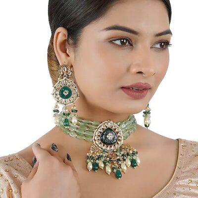 Gold Plated Kundan Embellished Necklace Set