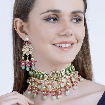 Gold Plated Kundan Embellished Necklace Set