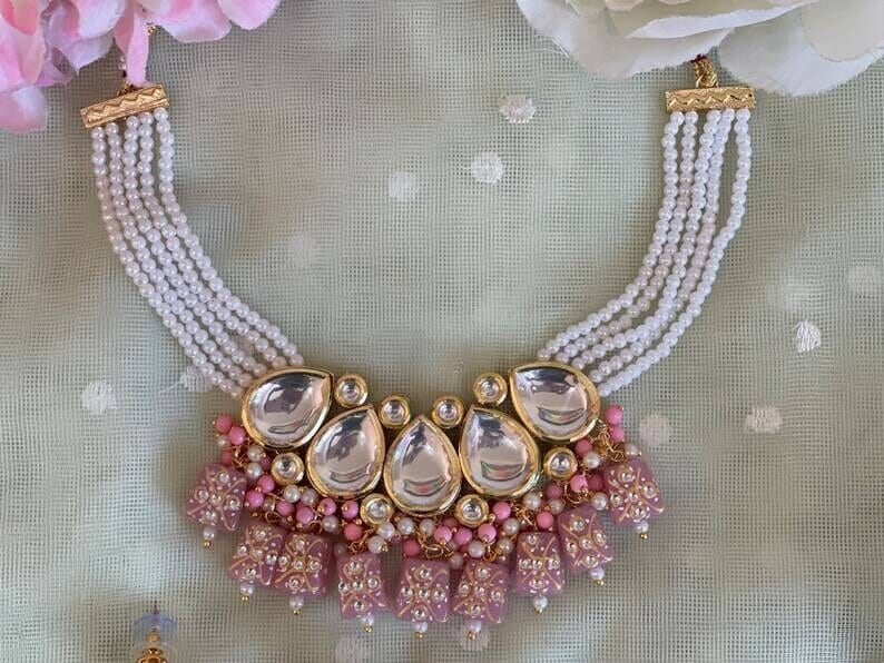 Gold Plated Kundan Embellished Necklace Set - Image 3