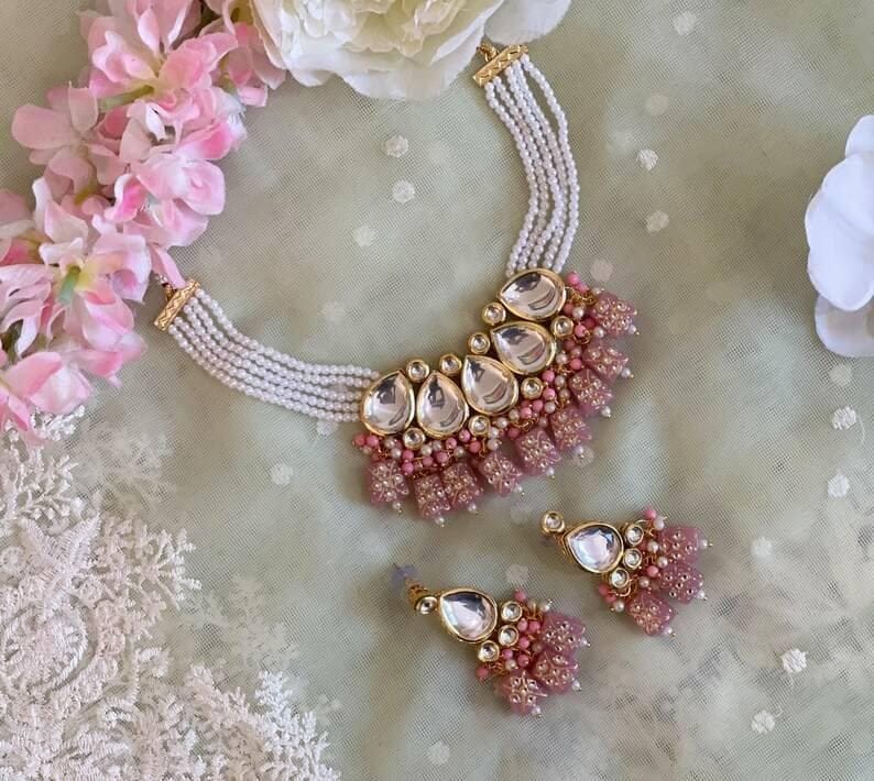 Gold Plated Kundan Embellished Necklace Set - Image 4