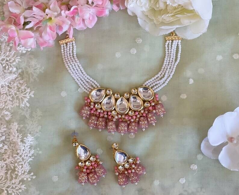 Gold Plated Kundan Embellished Necklace Set - Image 7