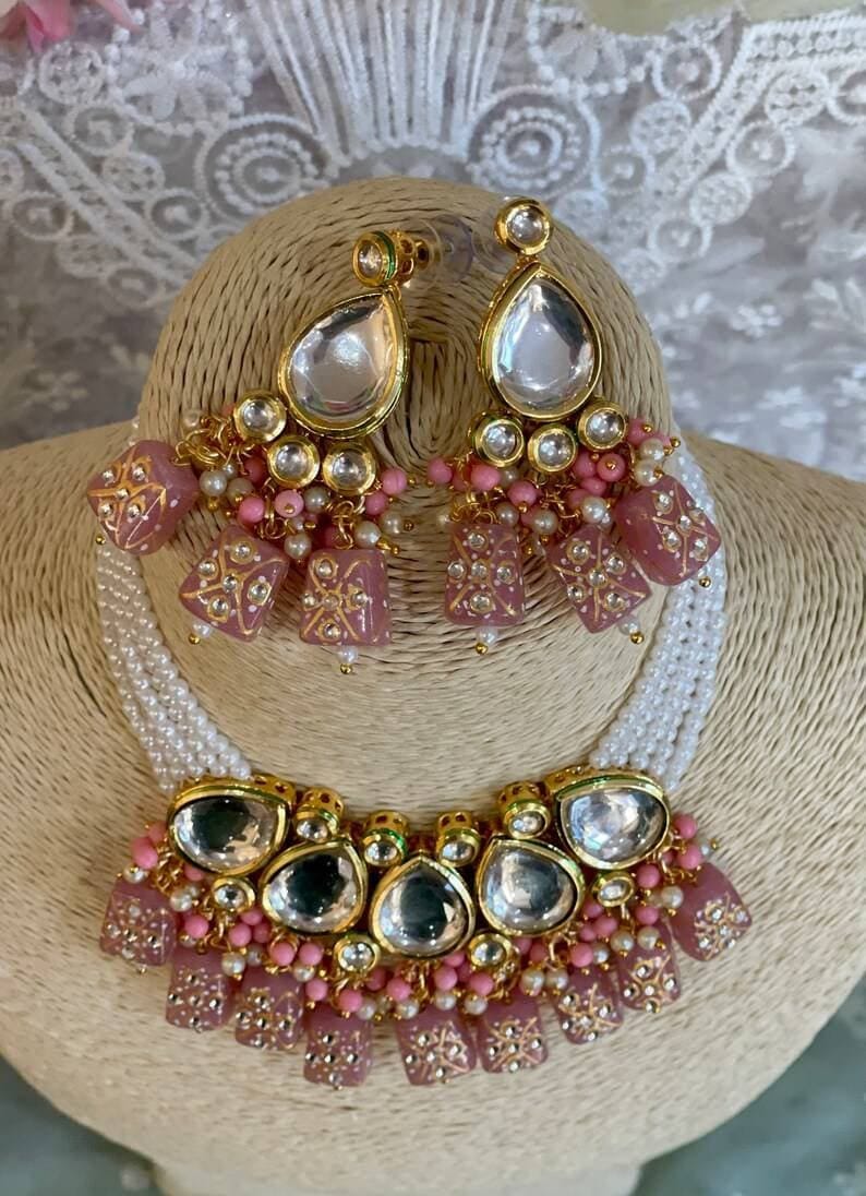 Gold Plated Kundan Embellished Necklace Set - Image 9