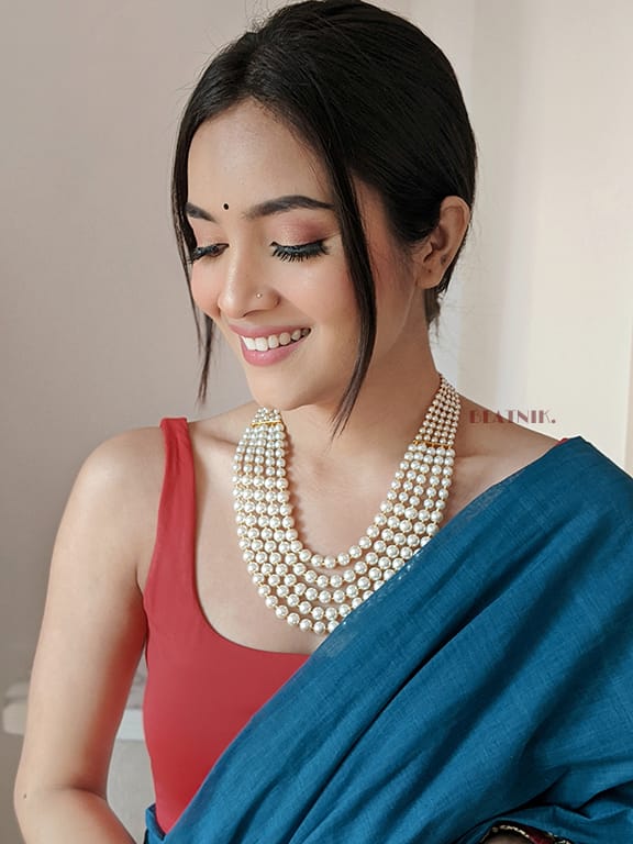 Long White Peral Necklace Set