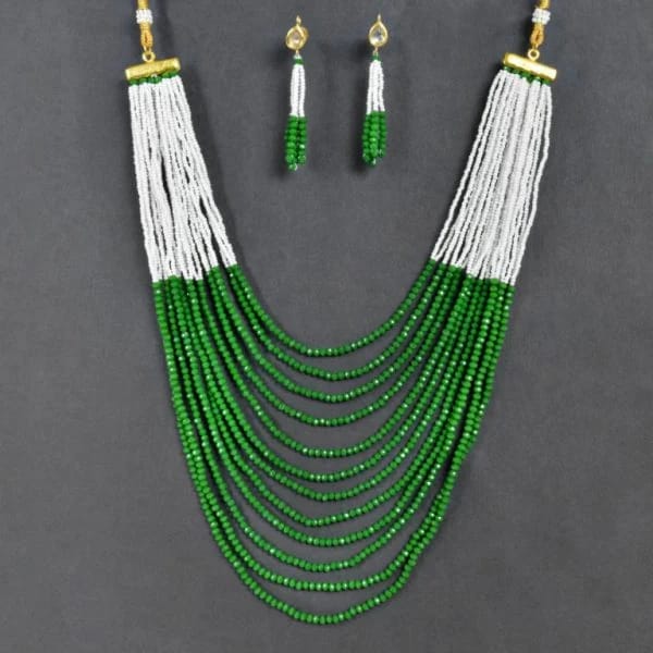 Long White & Green Peral Necklace Set - Image 2