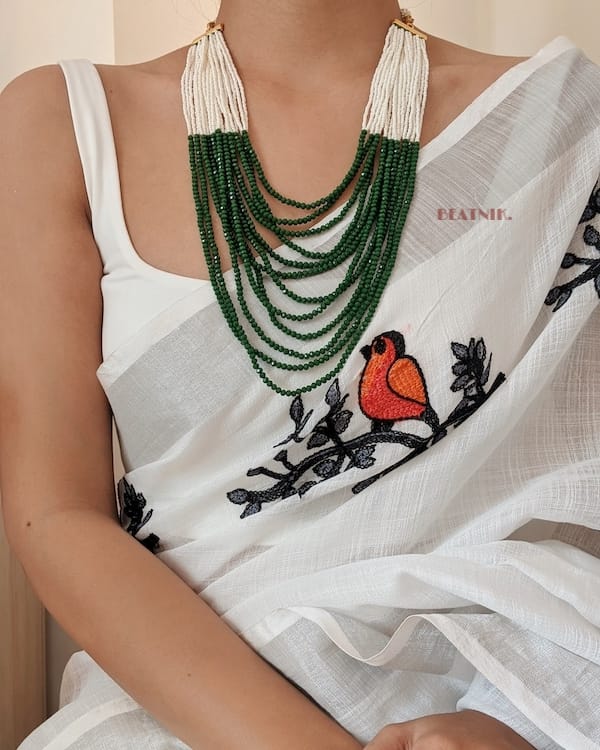 Long White & Green Peral Necklace Set - Image 7