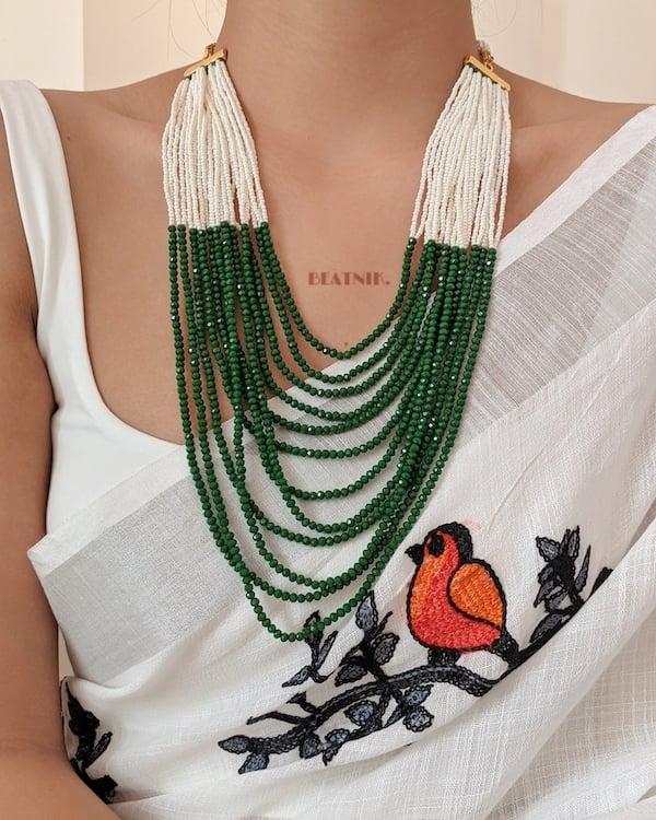 Long White & Green Peral Necklace Set - Image 5