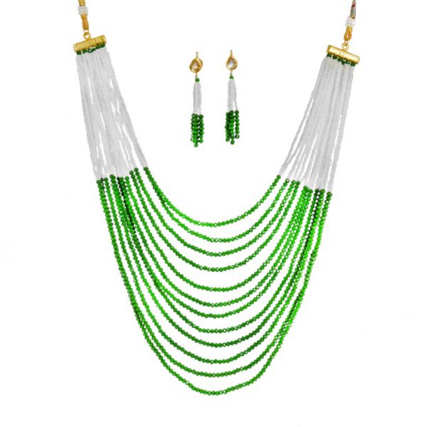 Long White & Green Peral Necklace Set - Image 4