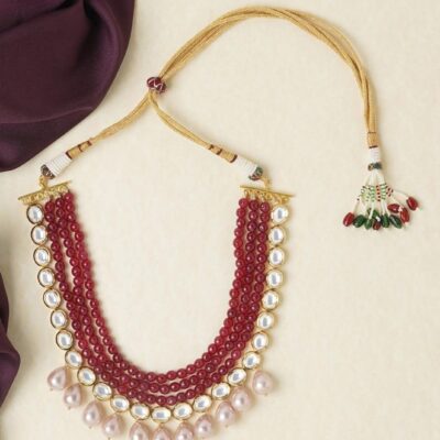 Gold Plated Red Kundan Neckpiece