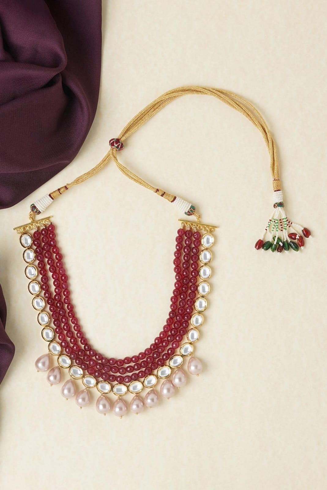 Gold Plated Red Kundan Neckpiece
