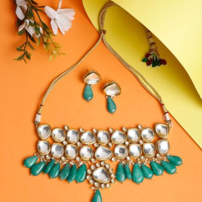 Gold Plated Bridel Kundan Necklace Set With Matching Earrings