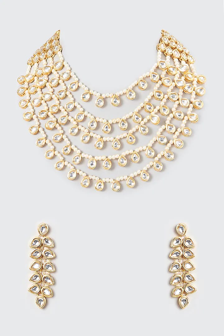 Gold Plated Kundan Polki Necklace Set