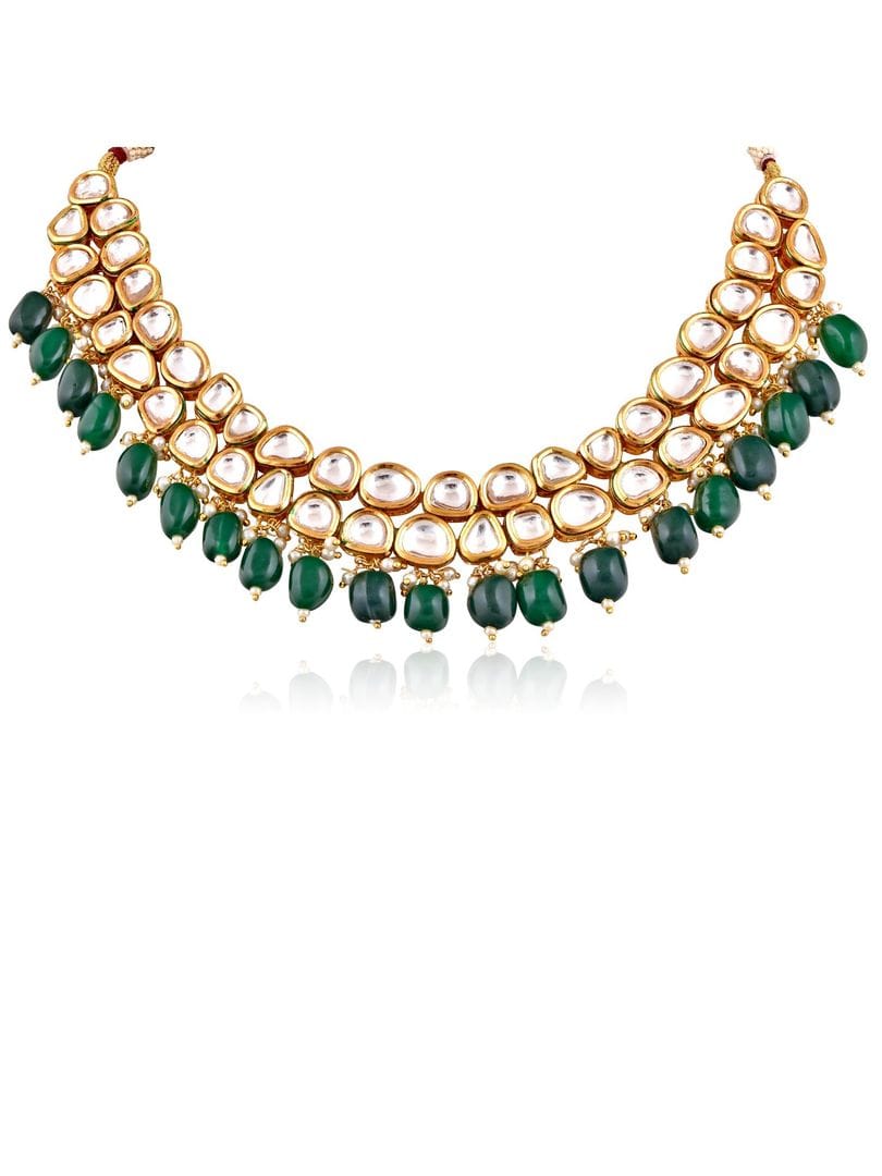 Gold Finish Kundan Necklace Set - Image 3
