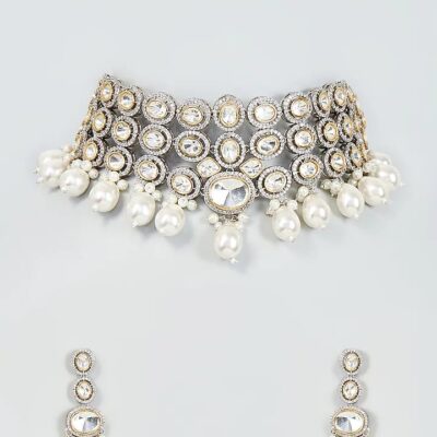 Gold Finish Faux Diamond Choker Necklace Set