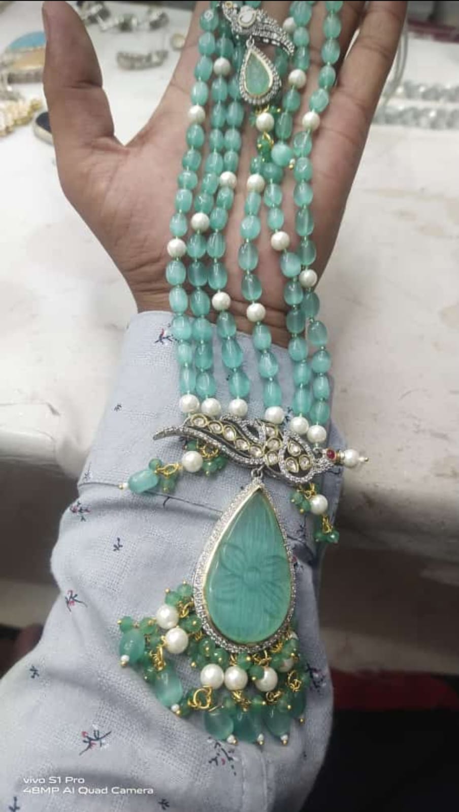 Semi precious Polki stones and pearls Necklace